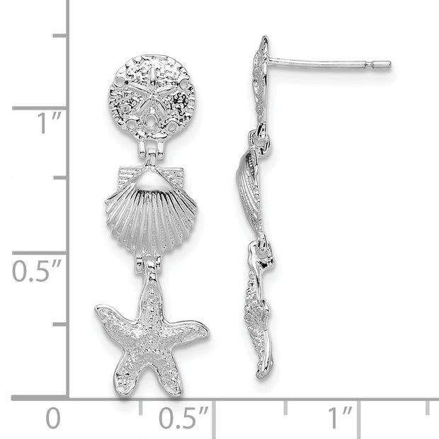 Sterling Silver Rhodium-plated Polished Sea Life Dangle Post Earrings