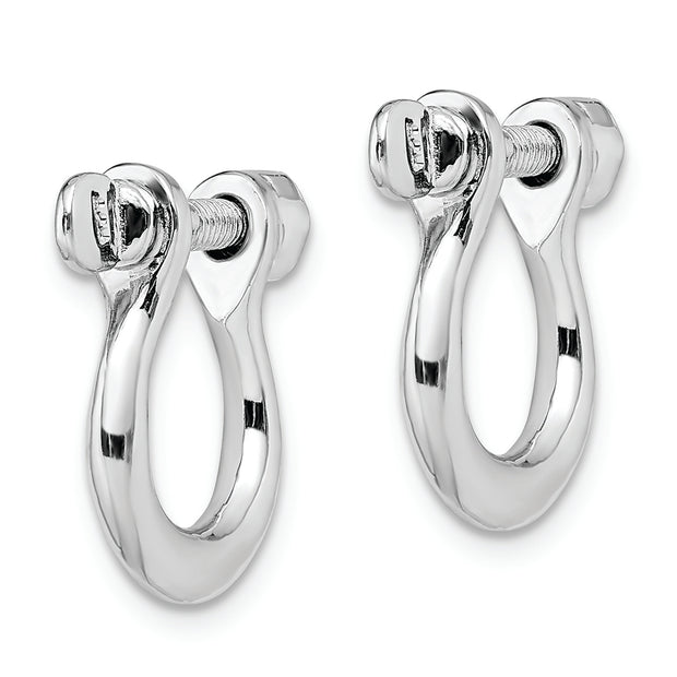 Sterling Silver Rhodium-plated Polished Med. Shackle Link Screw Earrings