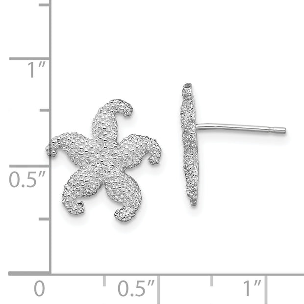 Sterling Silver Rhodium-plated Polished Starfish Post Earrings