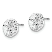 Sterling Silver Rhodium-plated Polished Mini Sand Dollar Post Earrings