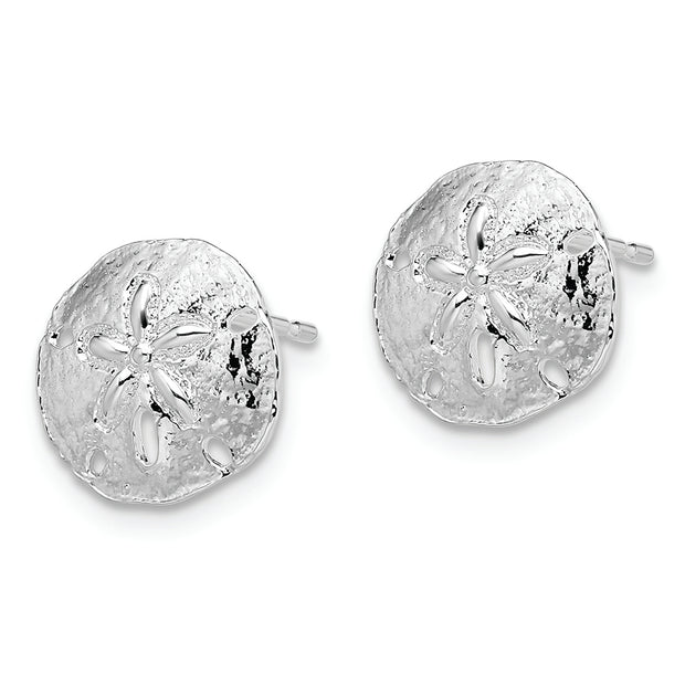 Sterling Silver Rhodium-plated Polished Sand Dollar Post Earrings