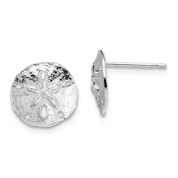 Sterling Silver Rhodium-plated Polished Sand Dollar Post Earrings