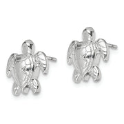 Sterling Silver Rhodium-plated Polished Mini Sea Turtle Post Earrings