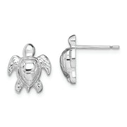 Sterling Silver Rhodium-plated Polished Mini Sea Turtle Post Earrings