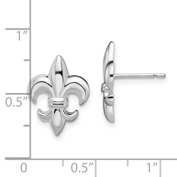 Sterling Silver Rhodium-plated Polished Small Fleur de Lis Post Earrings