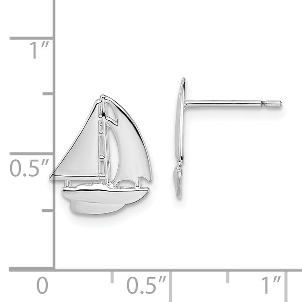 Sterling Silver Rhodium-plated Polished Small Sailboat Post Earrings
