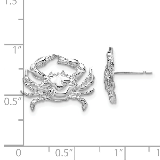 Sterling Silver Rhodium-plated Polished Blue Crab Post Earrings