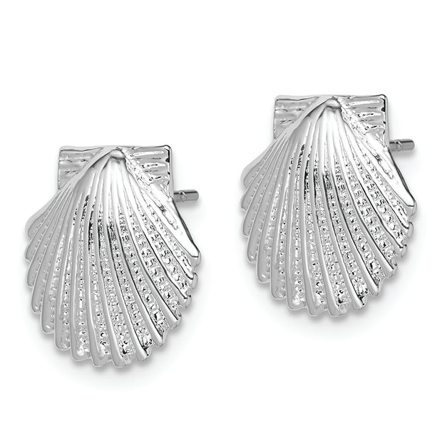 Sterling Silver Rhodium-plated Polished Scallop Shell Post Earrings