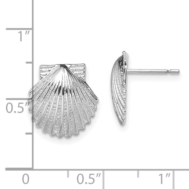 Sterling Silver Rhodium-plated Polished Scallop Shell Post Earrings