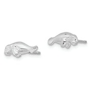 Sterling Silver Rhodium-plated Polished Mini Manatee Post Earrings