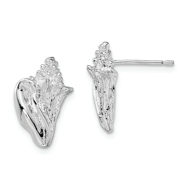 Sterling Silver Rhodium-plated Polished Conch Shell Post Earrings