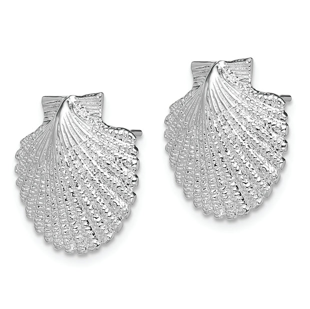 Sterling Silver Rhodium-plated Polished Large Scallop Shell Post Earrings