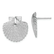 Sterling Silver Rhodium-plated Polished Large Scallop Shell Post Earrings