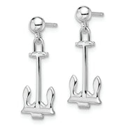 Sterling Silver Rhodium-plated Polished Anchor Dangle Post Earrings