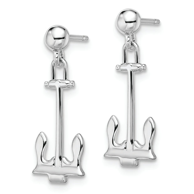 Sterling Silver Rhodium-plated Polished Anchor Dangle Post Earrings