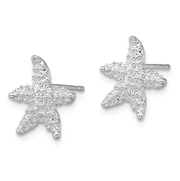 Sterling Silver Rhodium-plated Polished Starfish Post Earrings