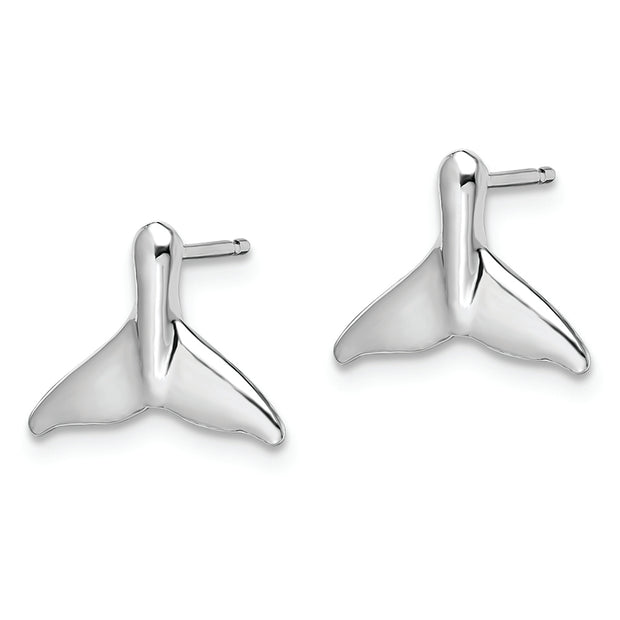 Sterling Silver Rhodium-plated Polished Whale Tail Post Earrings
