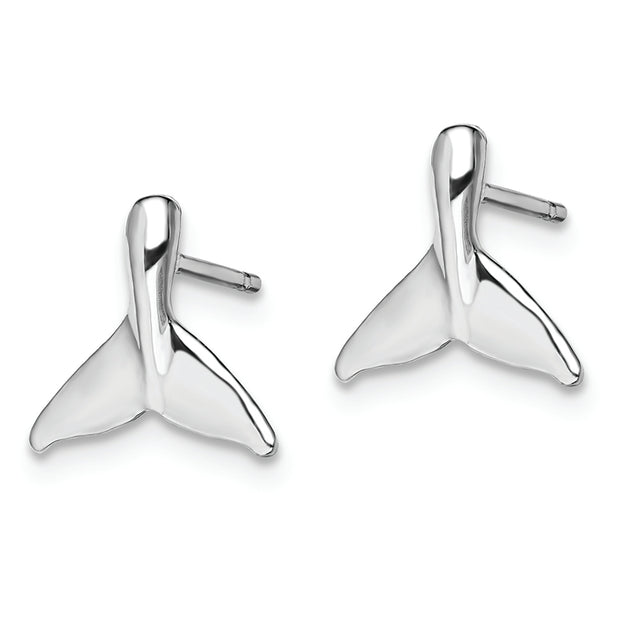 Sterling Silver Rhodium-plated Polished Mini Whale Tail Post Earrings