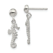 Sterling Silver Rhodium-plated 3D Mini Seahorse Dangle Post Earrings