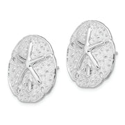 Sterling Silver Rhodium-plated Sand Dollar w/Starfish Post Earrings