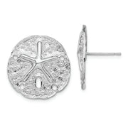 Sterling Silver Rhodium-plated Sand Dollar w/Starfish Post Earrings