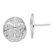 Sterling Silver Rhodium-plated Small Sand Dollar w/Starfish Post Earrings