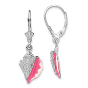 Sterling Silver Rhodium-plated Enameled Conch Shell Leverback Earrings