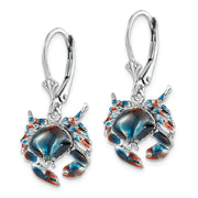 Sterling Silver Rhodium-plated Enameled Stone Crab Leverback Earrings