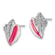 Sterling Silver Rhodium-plated Enameled Conch Shell Post Earrings