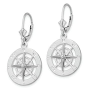 Sterling Silver Rhodium-plated Polished Compass Leverback Earrings