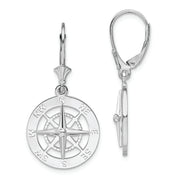 Sterling Silver Rhodium-plated Polished Compass Leverback Earrings