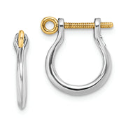 Sterling Silver Polished 3D Small Shackle w/14k Screw Earrings