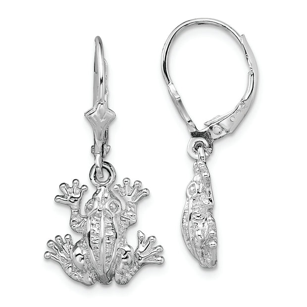 Sterling Silver Rhodium-plated Polished Frog Leverback Earrings