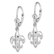 Sterling Silver Rhodium-plated Small Fleur de Lis Leverback Earrings