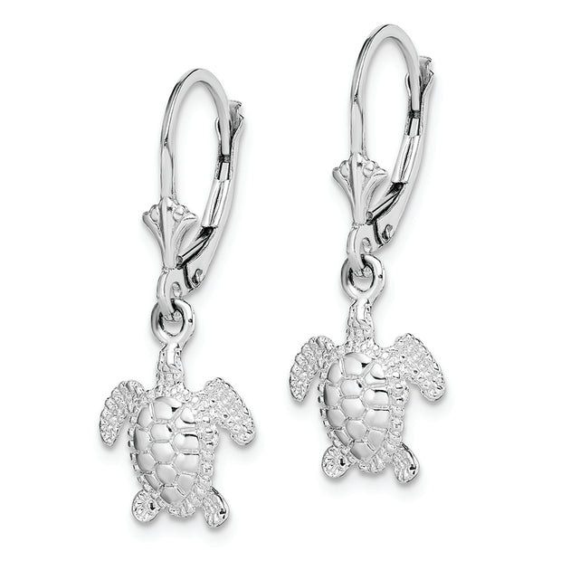 Sterling Silver Rhodium-plated Mini Sea Turtle Leverback Earrings