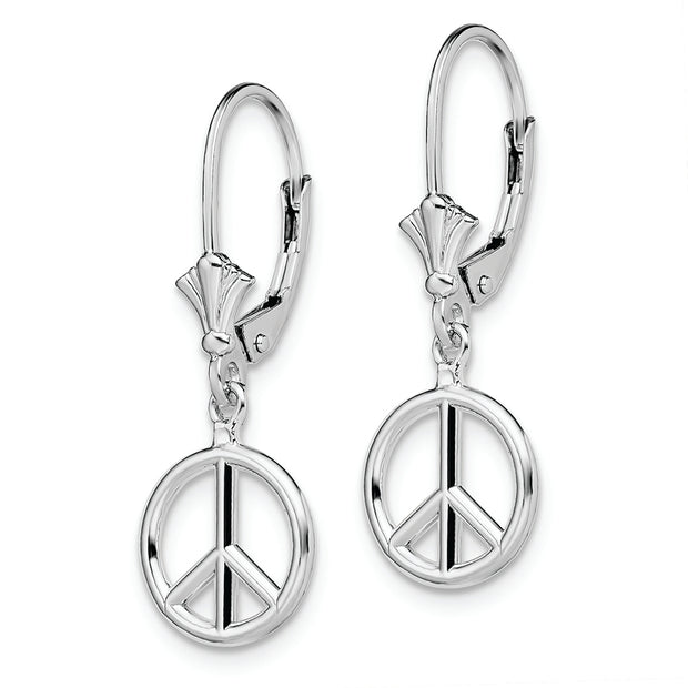 Sterling Silver Rhodium-plated 3D Peace Symbol Leverback Earrings