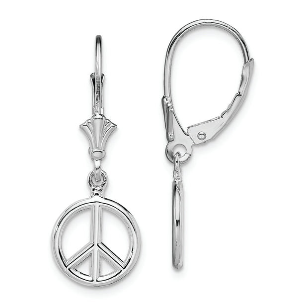 Sterling Silver Rhodium-plated 3D Peace Symbol Leverback Earrings