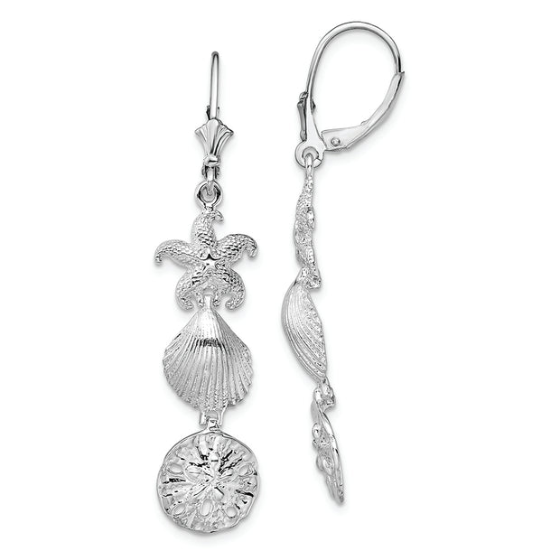 Sterling Silver Rhodium-plated Polished Sea Life Leverback Earrings