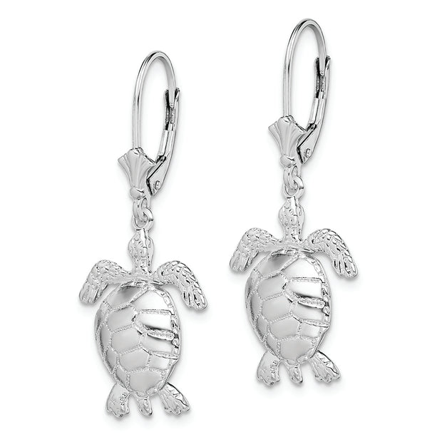 Sterling Silver Rh-plated 3D Moveable Turtle Leverback Earrings