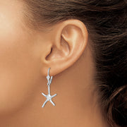 Sterling Silver Rhodium-plated Polished Starfish Leverback Earrings