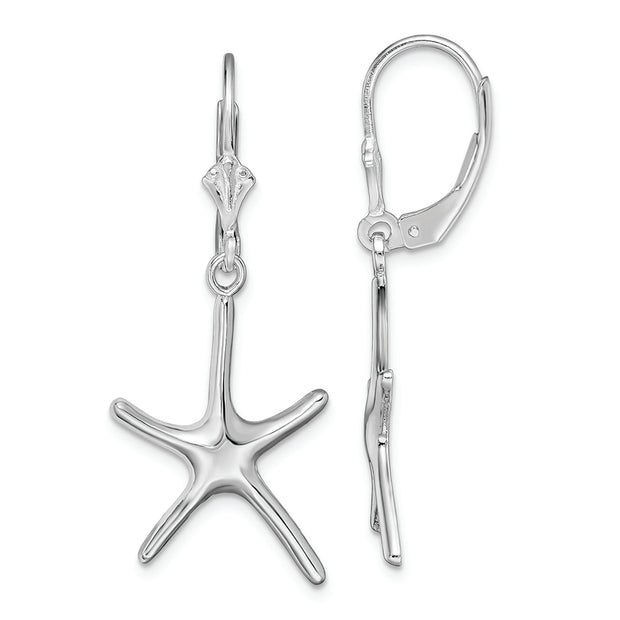 Sterling Silver Rhodium-plated Polished Starfish Leverback Earrings