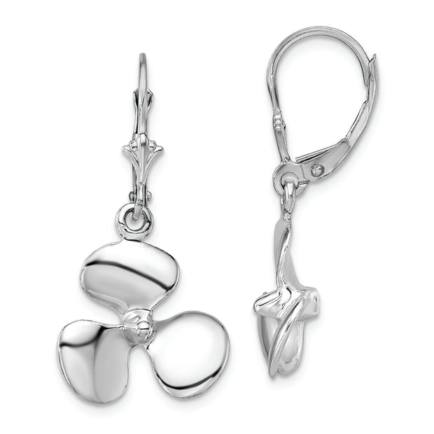 Sterling Silver Rhodium-plated Polished 3D Propeller Leverback Earrings