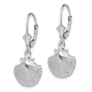 Sterling Silver Rhodium-plated Polished Scallop Shell Leverback Earrings
