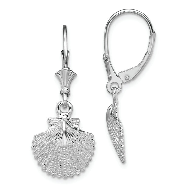 Sterling Silver Rhodium-plated Polished Scallop Shell Leverback Earrings