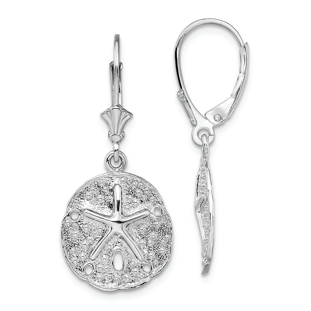 Sterling Silver Rhodium-plated Sand Dollar/Starfish Leverback Earrings