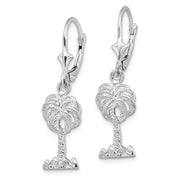 Sterling Silver Rhodium-plated Polished Palm Tree Leverback Earrings