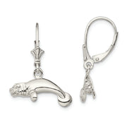 Sterling Silver Rhodium-plated Polished 3D Manatee Leverback Earrings
