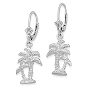 Sterling Silver Rhodium-plated Polished Palm Trees Leverback Earrings