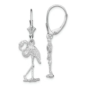 Sterling Silver Rhodium-plated Polished Flamingo Leverback Earrings