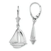 Sterling Silver Rhodium-plated Polished Sailboat Leverback Earrings